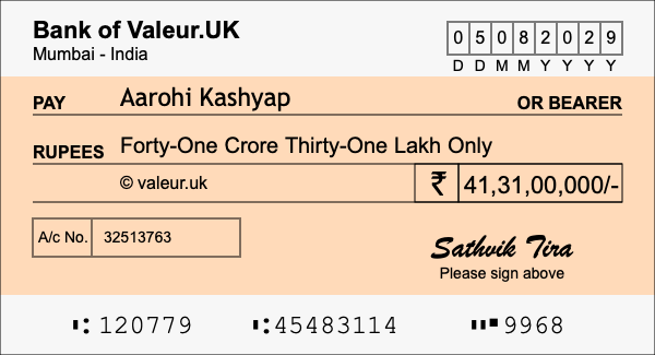 How to write a cheque for 41.31 crore rupees