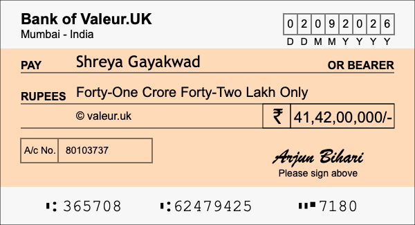 How to write a cheque for 41.42 crore rupees