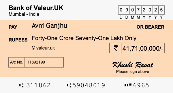 How to write a cheque for 41.71 crore rupees