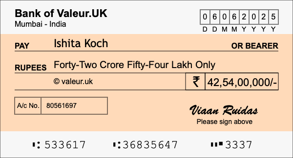 How to write a cheque for 42.54 crore rupees