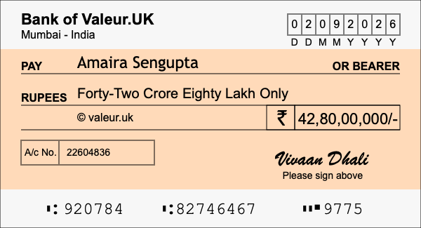 How to write a cheque for 42.8 crore rupees