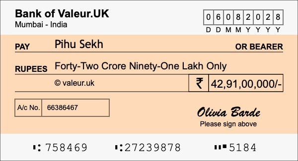 How to write a cheque for 42.91 crore rupees