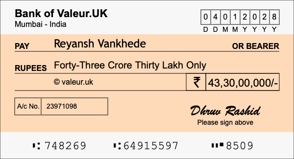 How to write a cheque for 43.3 crore rupees