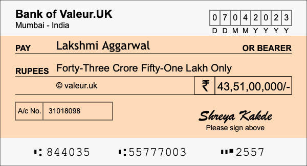 How to write a cheque for 43.51 crore rupees