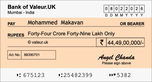 How to write a cheque for 44.49 crore rupees