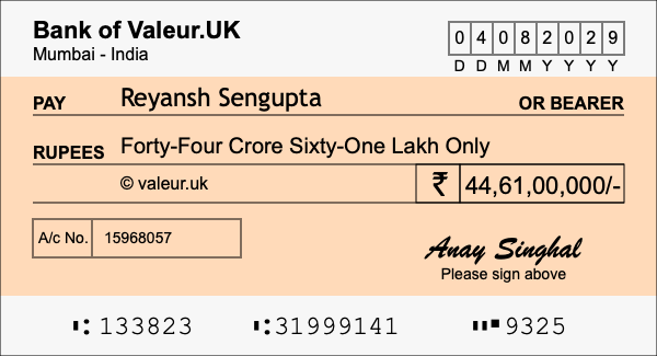 How to write a cheque for 44.61 crore rupees