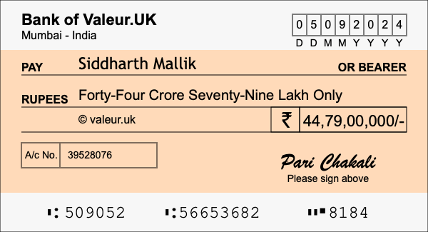 How to write a cheque for 44.79 crore rupees