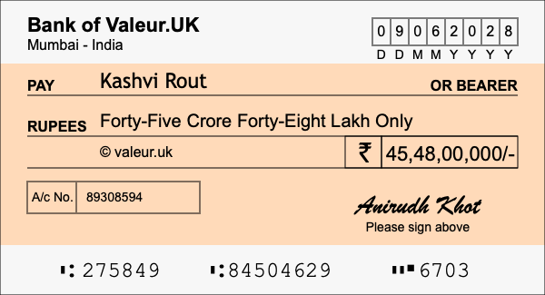 How to write a cheque for 45.48 crore rupees