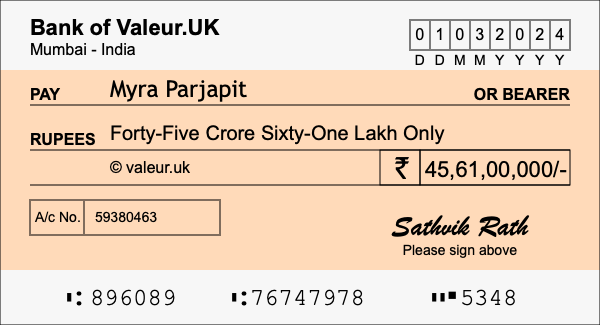 How to write a cheque for 45.61 crore rupees How to write a cheque for 45.61 crore rupees