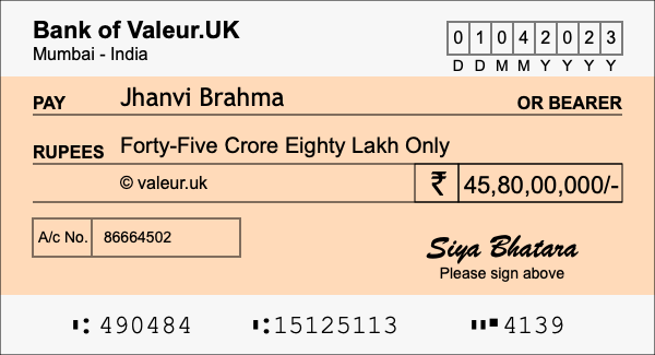 How to write a cheque for 45.8 crore rupees
