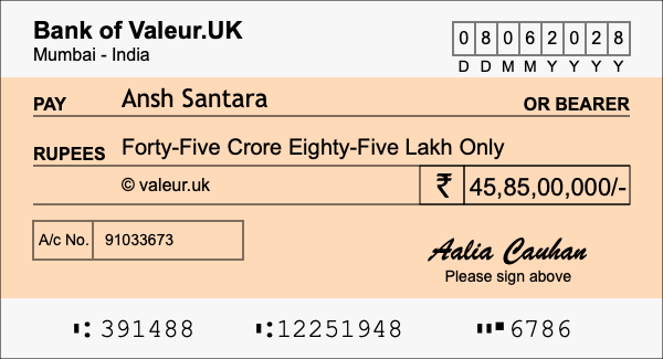 How to write a cheque for 45.85 crore rupees