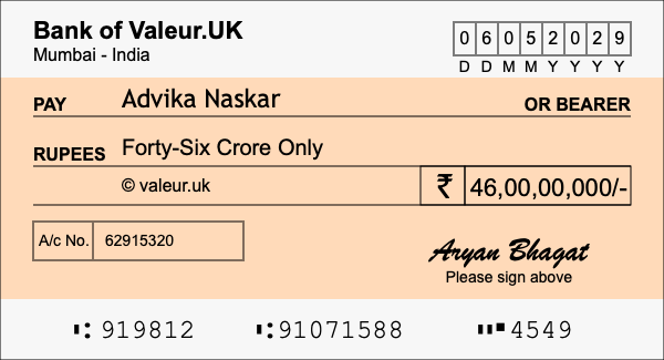 How to write a cheque for 46 crore rupees