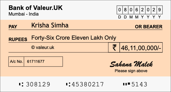 How to write a cheque for 46.11 crore rupees