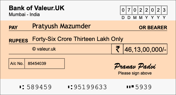 How to write a cheque for 46.13 crore rupees