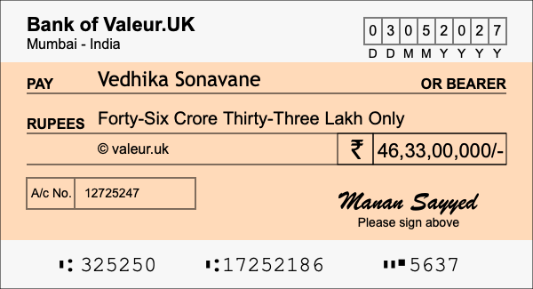 How to write a cheque for 46.33 crore rupees