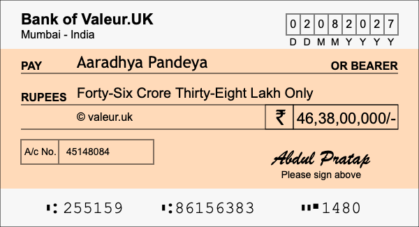 How to write a cheque for 46.38 crore rupees