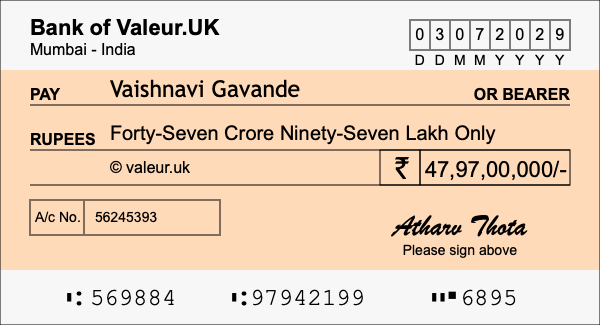 How to write a cheque for 47.97 crore rupees How to write a cheque for 47.97 crore rupees