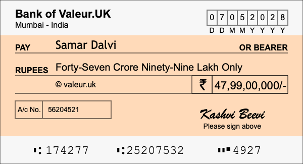 How to write a cheque for 47.99 crore rupees How to write a cheque for 47.99 crore rupees