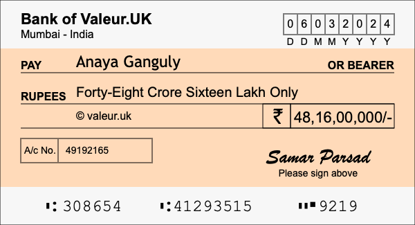 How to write a cheque for 48.16 crore rupees How to write a cheque for 48.16 crore rupees