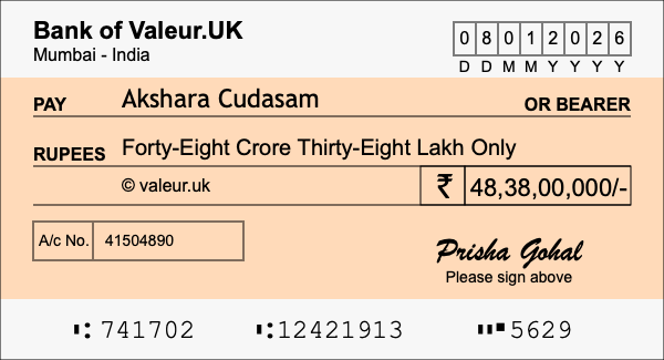 How to write a cheque for 48.38 crore rupees