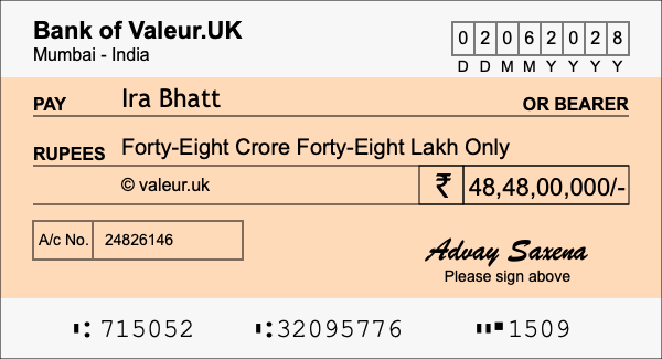 How to write a cheque for 48.48 crore rupees How to write a cheque for 48.48 crore rupees