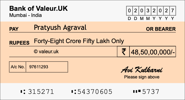 How to write a cheque for 48.5 crore rupees How to write a cheque for 48.5 crore rupees