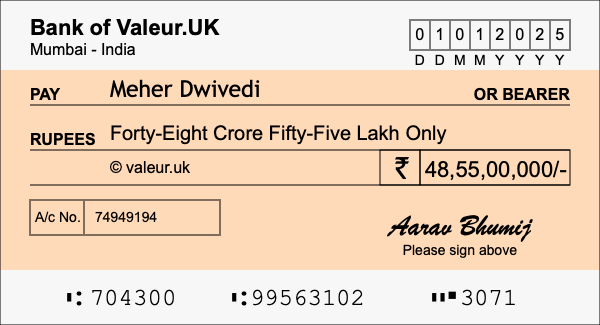 How to write a cheque for 48.55 crore rupees