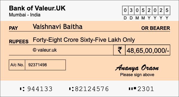 How to write a cheque for 48.65 crore rupees How to write a cheque for 48.65 crore rupees