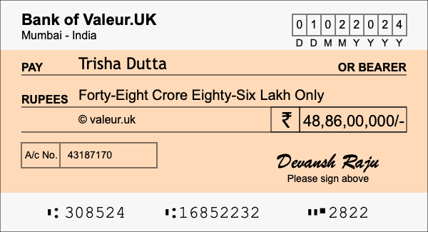 How to write a cheque for 48.86 crore rupees How to write a cheque for 48.86 crore rupees