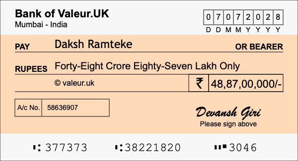 How to write a cheque for 48.87 crore rupees How to write a cheque for 48.87 crore rupees