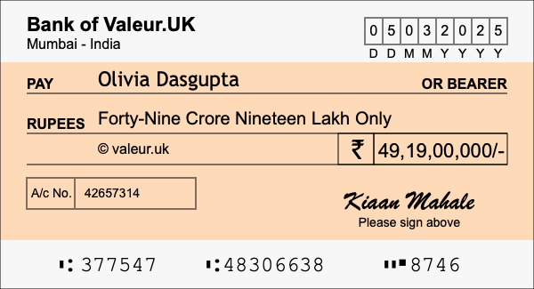 How to write a cheque for 49.19 crore rupees