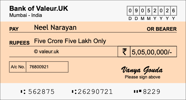 How to write a cheque for 5.05 crore rupees