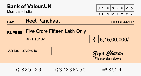 How to write a cheque for 5.15 crore rupees