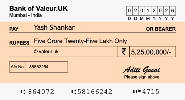 How to write a cheque for 5.25 crore rupees