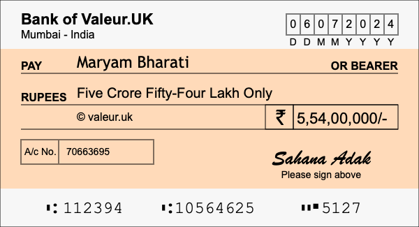 How to write a cheque for 5.54 crore rupees How to write a cheque for 5.54 crore rupees