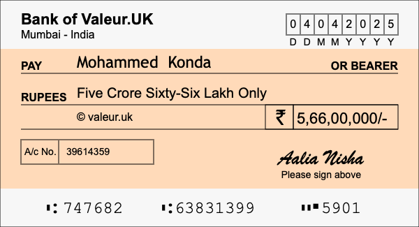 How to write a cheque for 5.66 crore rupees How to write a cheque for 5.66 crore rupees