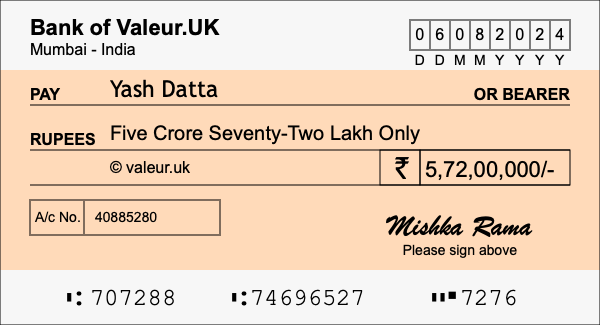 How to write a cheque for 5.72 crore rupees How to write a cheque for 5.72 crore rupees