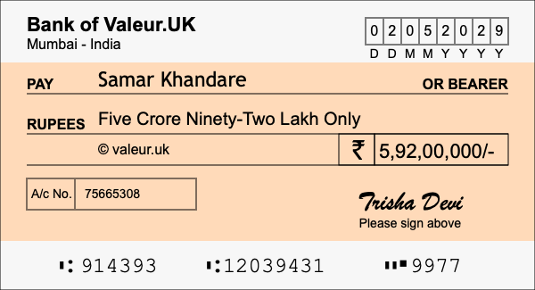How to write a cheque for 5.92 crore rupees How to write a cheque for 5.92 crore rupees