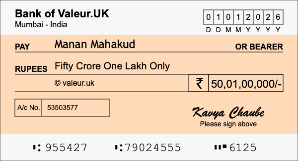 How to write a cheque for 50.01 crore rupees How to write a cheque for 50.01 crore rupees