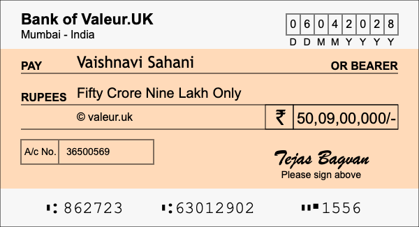 How to write a cheque for 50.09 crore rupees How to write a cheque for 50.09 crore rupees