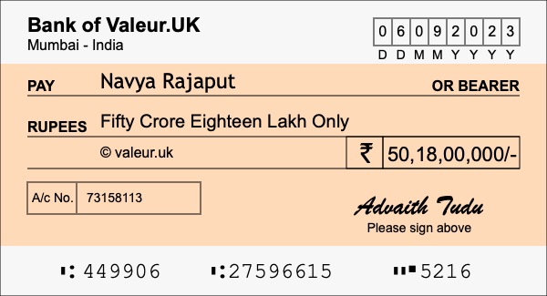 How to write a cheque for 50.18 crore rupees How to write a cheque for 50.18 crore rupees
