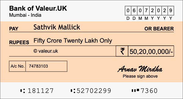 How to write a cheque for 50.2 crore rupees How to write a cheque for 50.2 crore rupees