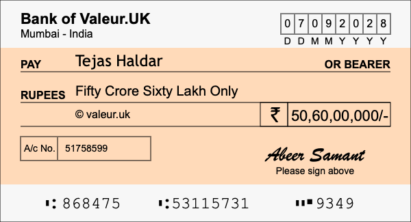 How to write a cheque for 50.6 crore rupees