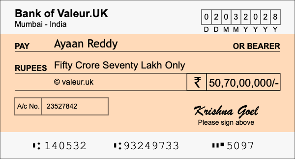 How to write a cheque for 50.7 crore rupees