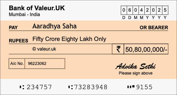 How to write a cheque for 50.8 crore rupees How to write a cheque for 50.8 crore rupees