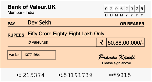 How to write a cheque for 50.88 crore rupees How to write a cheque for 50.88 crore rupees