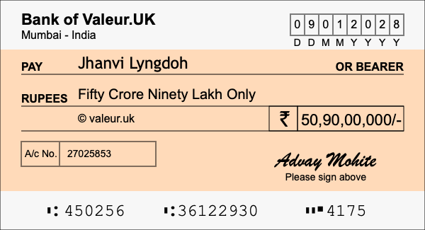 How to write a cheque for 50.9 crore rupees How to write a cheque for 50.9 crore rupees