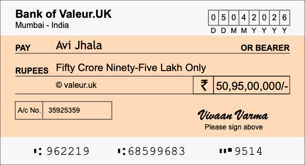 How to write a cheque for 50.95 crore rupees How to write a cheque for 50.95 crore rupees