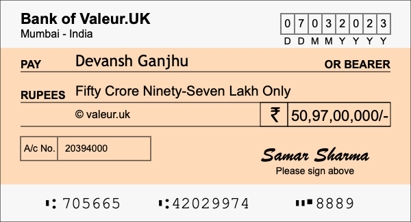 How to write a cheque for 50.97 crore rupees How to write a cheque for 50.97 crore rupees