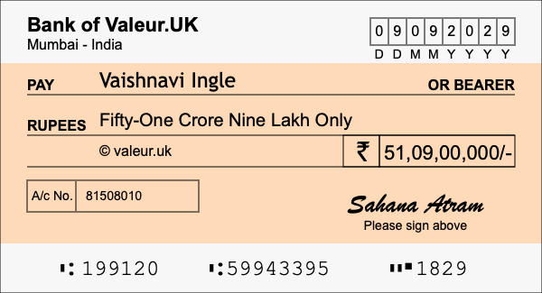 How to write a cheque for 51.09 crore rupees How to write a cheque for 51.09 crore rupees